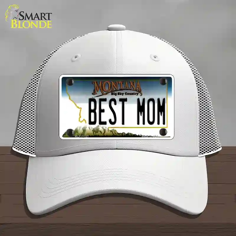 HAT19-MLP-11127 Best Mom Montana State Novelty License Plate Hat, Mesh - White