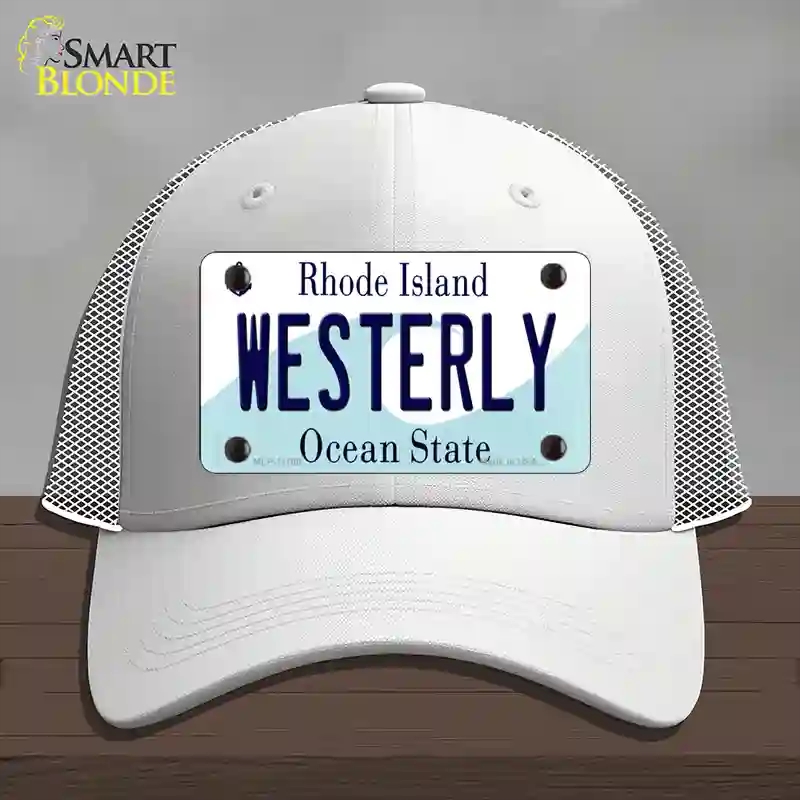 HAT19-MLP-11188 Westerly Rhode Island State Novelty License Plate Hat, Mesh - White