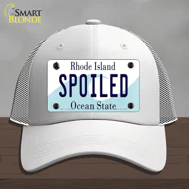 HAT19-MLP-11204 Spoiled Rhode Island State Novelty License Plate Hat, Mesh - White