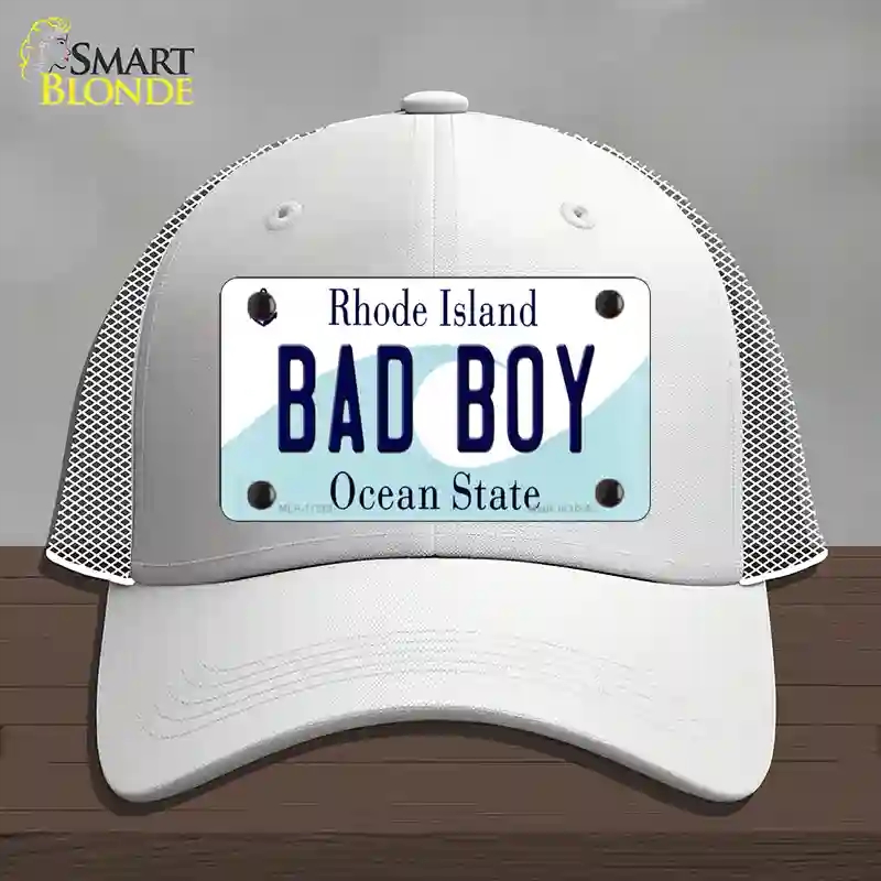HAT19-MLP-11219 Bad Boy Rhode Island State Novelty License Plate Hat, Mesh - White