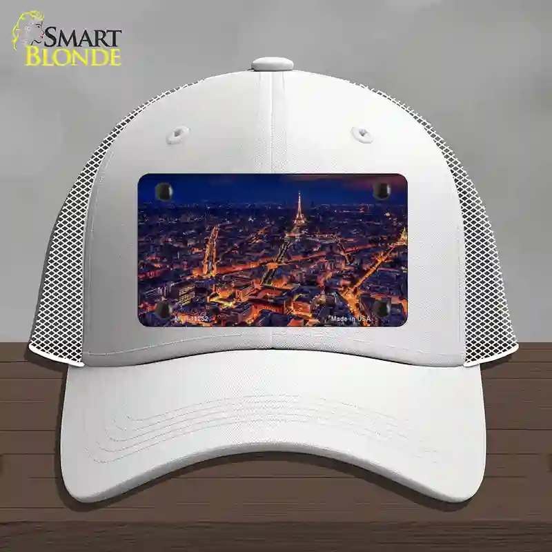 HAT19-MLP-11252 Paris At Night Eiffel Tower in Center Novelty License Plate Hat, Mesh - White