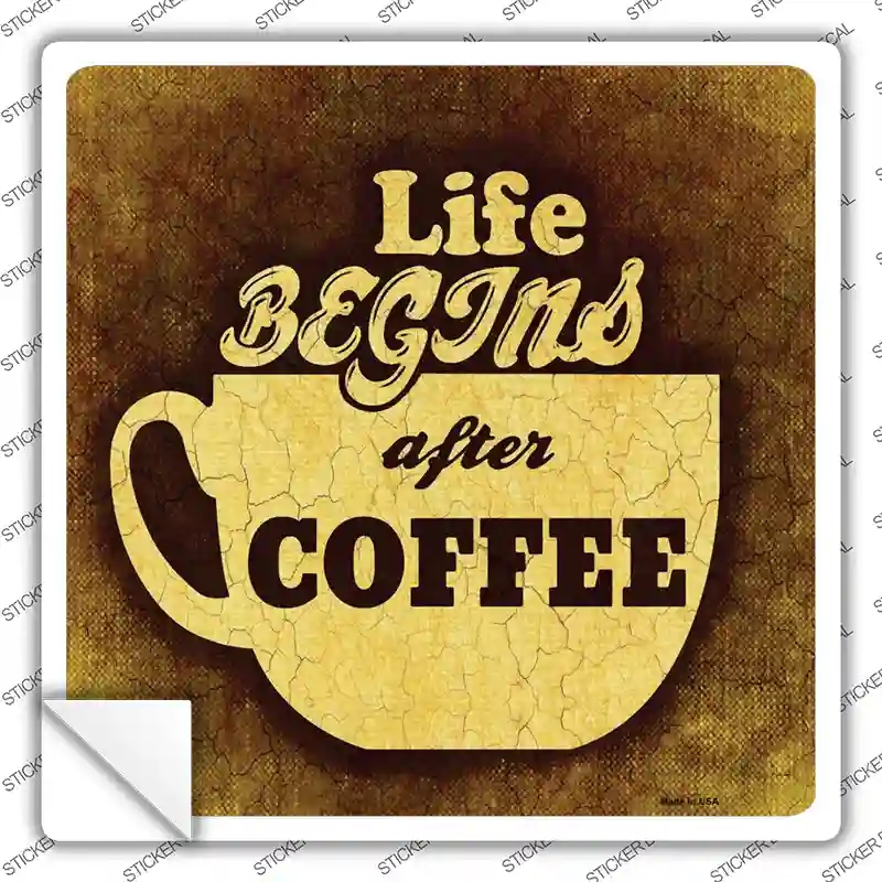 SQ-1165s-L Life Begins After Coffee Novelty Square Sticker Decal, Large