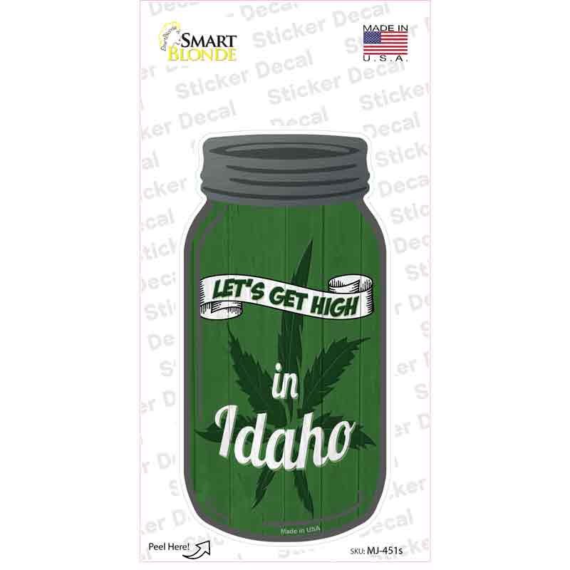 MJ-451s-M Get High Idaho Green Novelty Mason Jar Sticker Decal, Medium