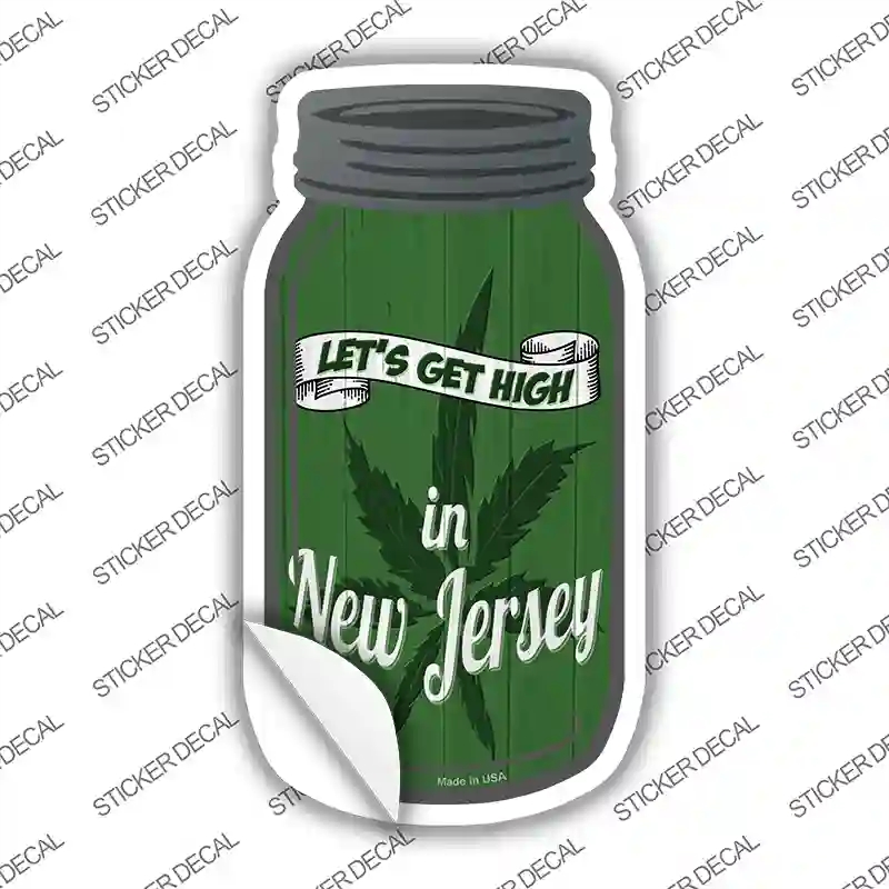 MJ-469s-S Get High   Jersey Green Novelty Mason Jar Sticker Decal, Small