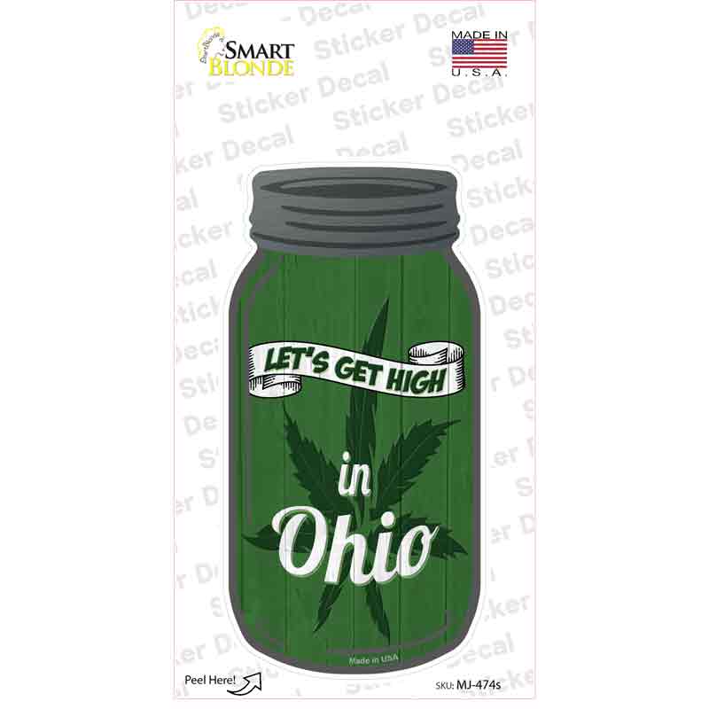 MJ-474s-M Get High Ohio Green Novelty Mason Jar Sticker Decal, Medium