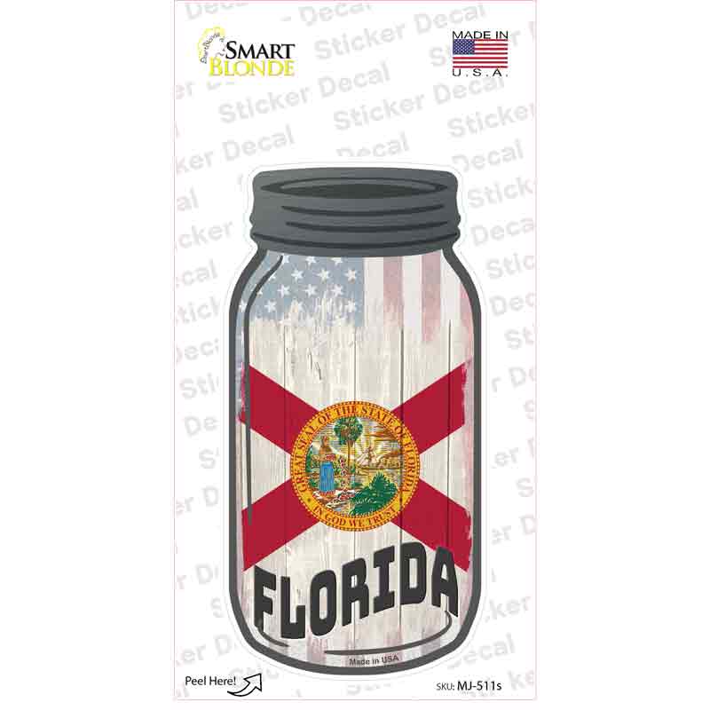 MJ-511s-M Florida USA Flag Novelty Mason Jar Sticker Decal, Medium
