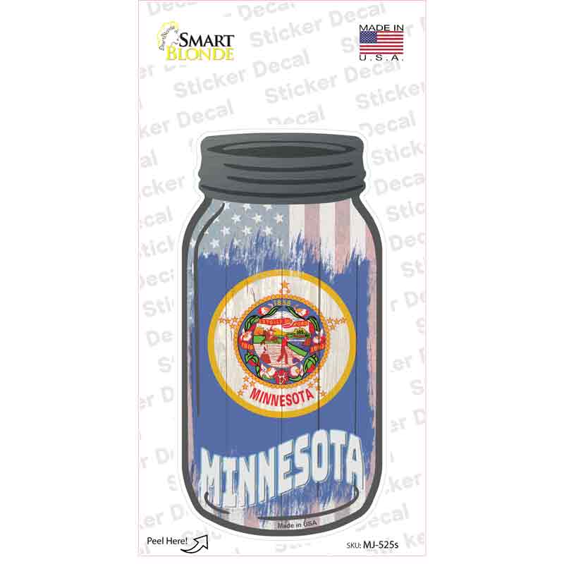 MJ-525s-M Minnesota USA Flag Novelty Mason Jar Sticker Decal, Medium
