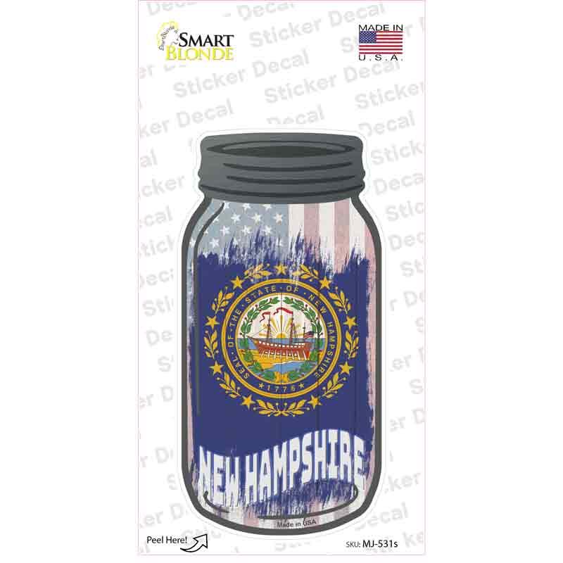MJ-531s-M   Hampshire USA Flag Novelty Mason Jar Sticker Decal, Medium