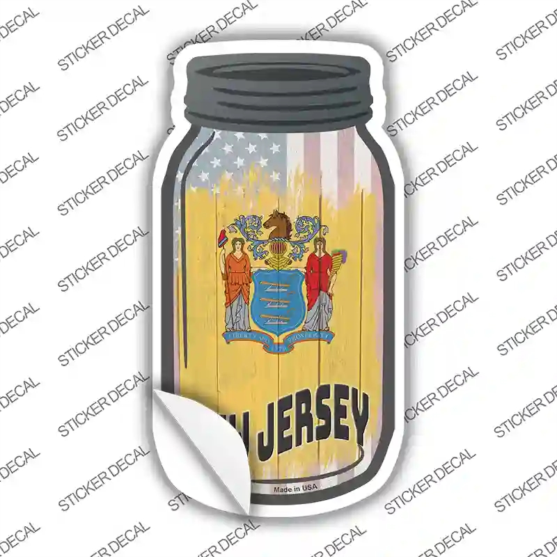 MJ-532s-S   Jersey USA Flag Novelty Mason Jar Sticker Decal, Small