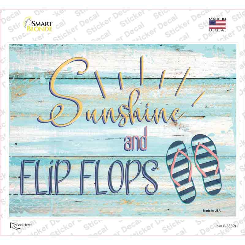 P-3539s-M Sunshine & Flip Flops Novelty Rectangular Sticker Decal, Medium