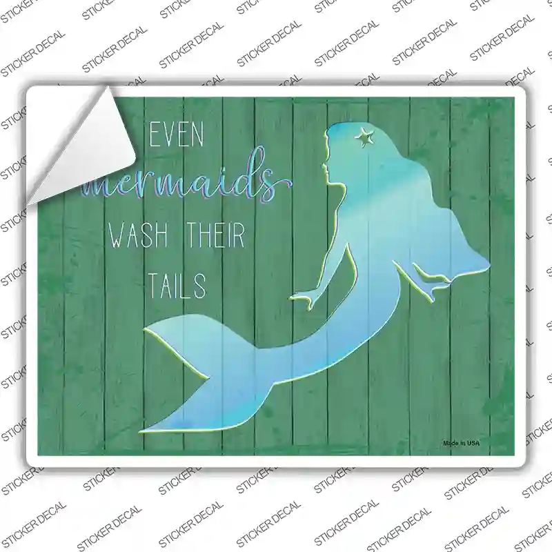 P-3552s-S Mermaids Wash Their Tails Novelty Rectangular Sticker Decal, Small