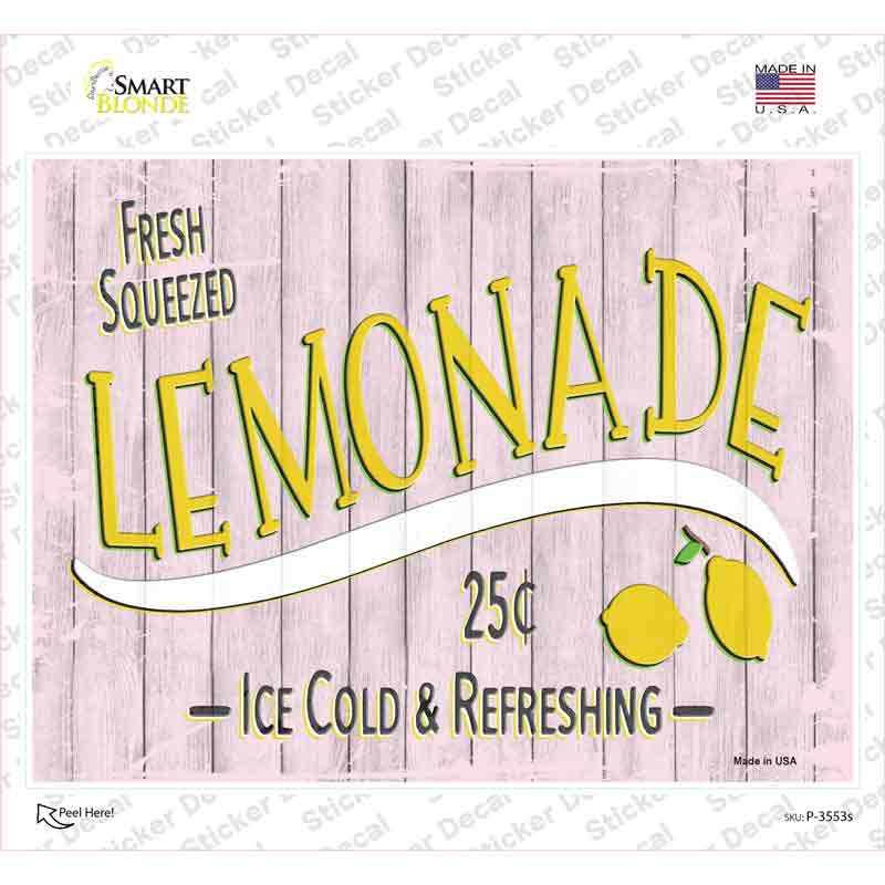P-3553s-M Fresh Squeezed Lemonade Novelty Rectangular Sticker Decal, Medium