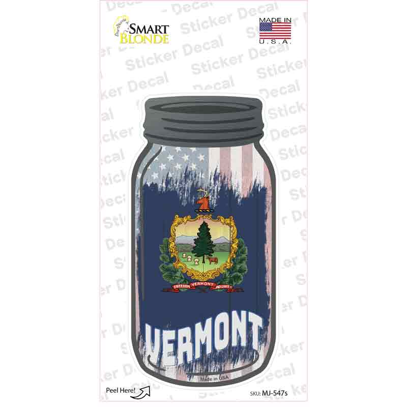 MJ-547s-M Vermont USA Flag Novelty Mason Jar Sticker Decal, Medium