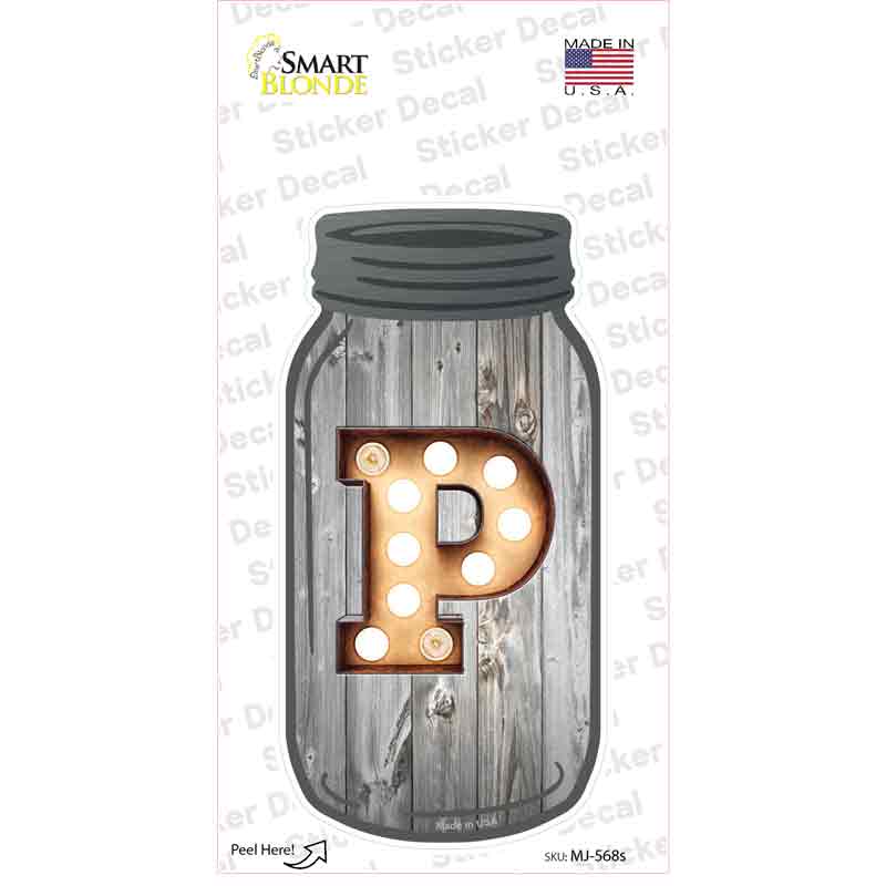 MJ-568s-M P Bulb Lettering Novelty Mason Jar Sticker Decal, Medium
