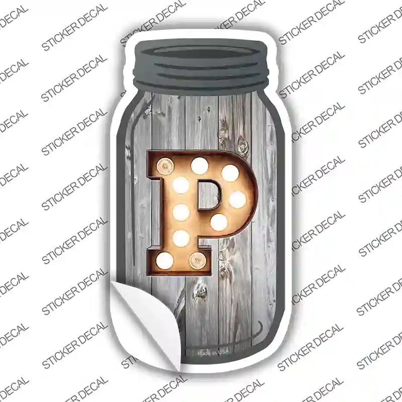 MJ-568s-S P Bulb Lettering Novelty Mason Jar Sticker Decal, Small