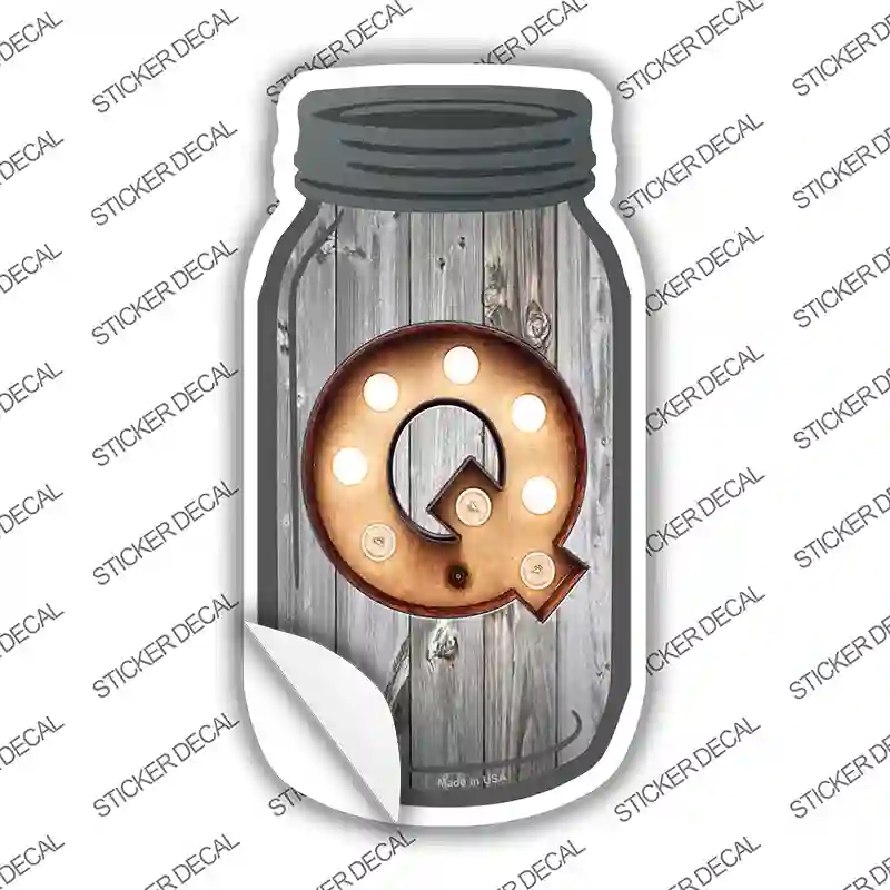 MJ-569s-L Q Bulb Lettering Novelty Mason Jar Sticker Decal, Large