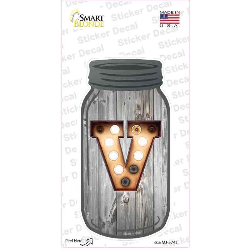 MJ-574s-M V Bulb Lettering Novelty Mason Jar Sticker Decal, Medium