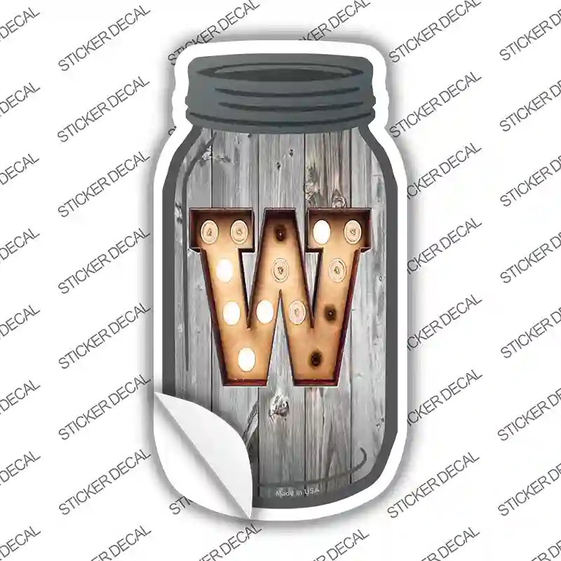 MJ-575s-S W Bulb Lettering Novelty Mason Jar Sticker Decal, Small