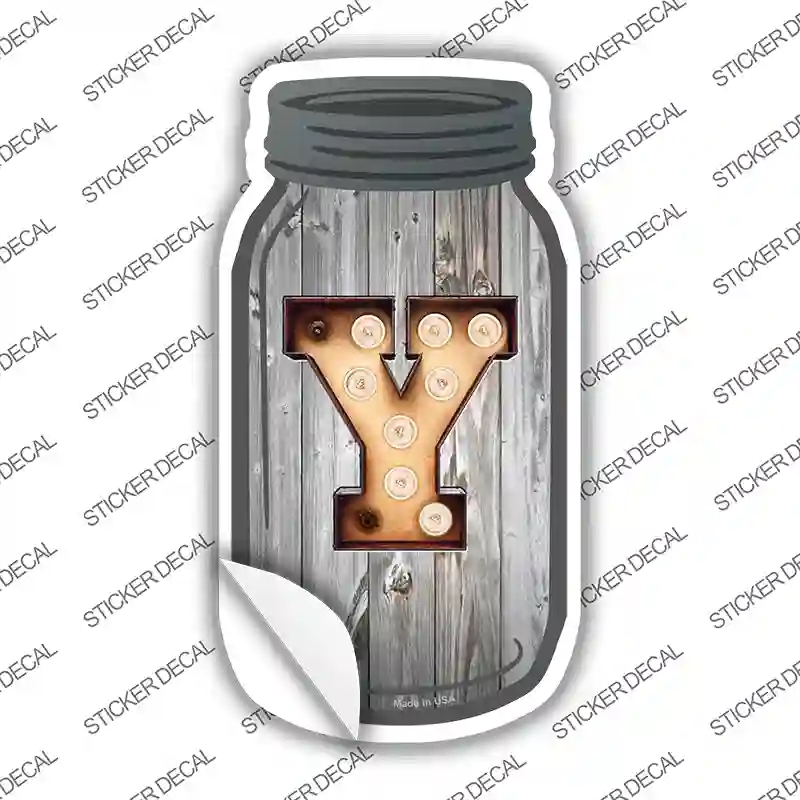MJ-577s-S Y Bulb Lettering Novelty Mason Jar Sticker Decal, Small