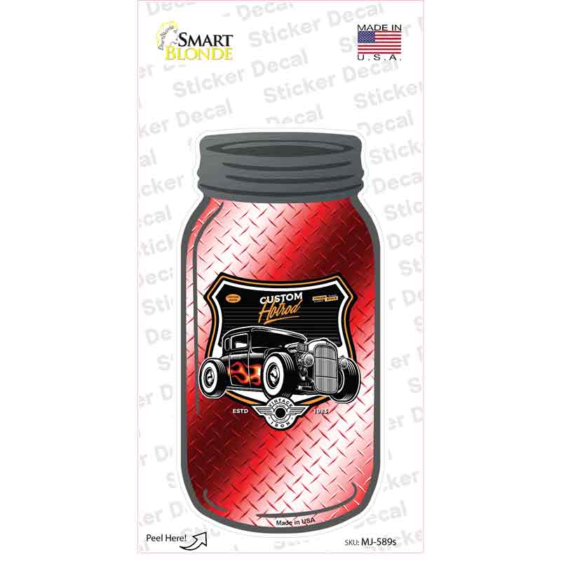 MJ-589s-M Custom Hot Rod Red Diamond Novelty Mason Jar Sticker Decal, Medium