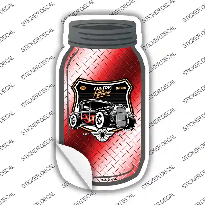 MJ-589s-S Custom Hot Rod Red Diamond Novelty Mason Jar Sticker Decal, Small