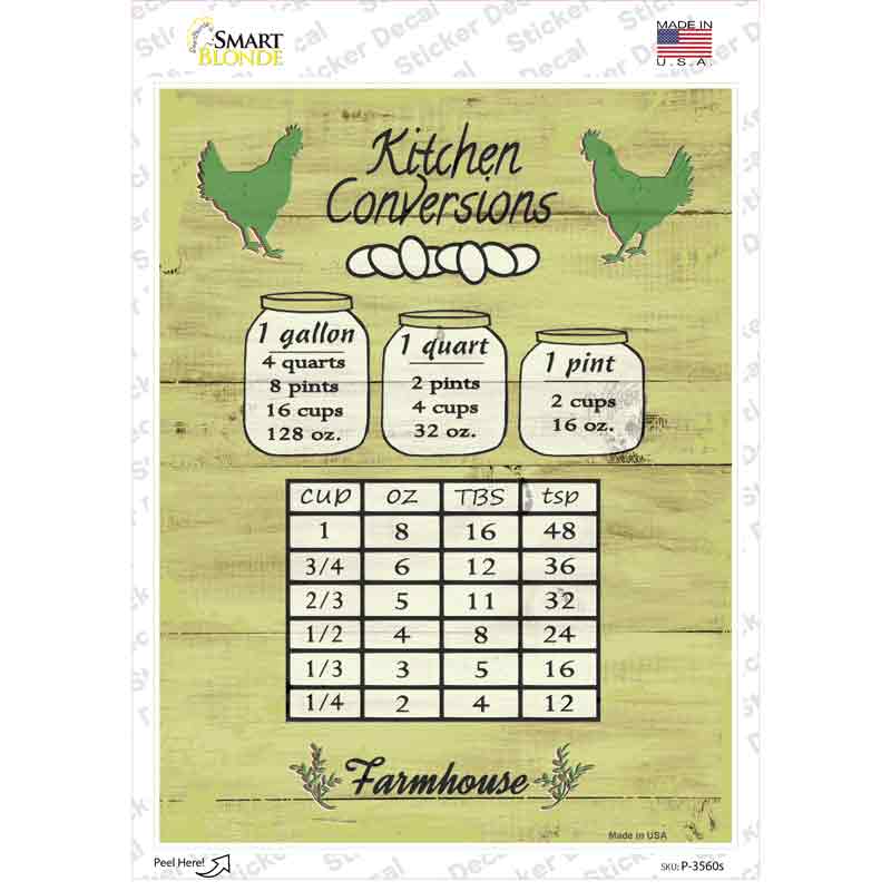 P-3560s-M Kitchen Conversions Novelty Rectangular Sticker Decal, Medium