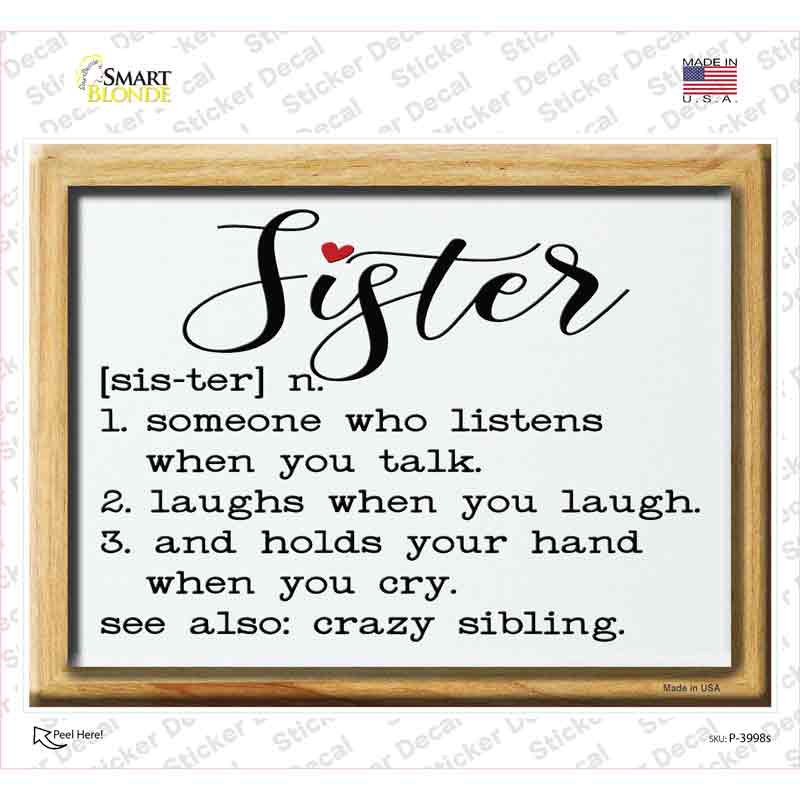 P-3998s-M Sister Definition Novelty Rectangle Sticker Decal, Medium