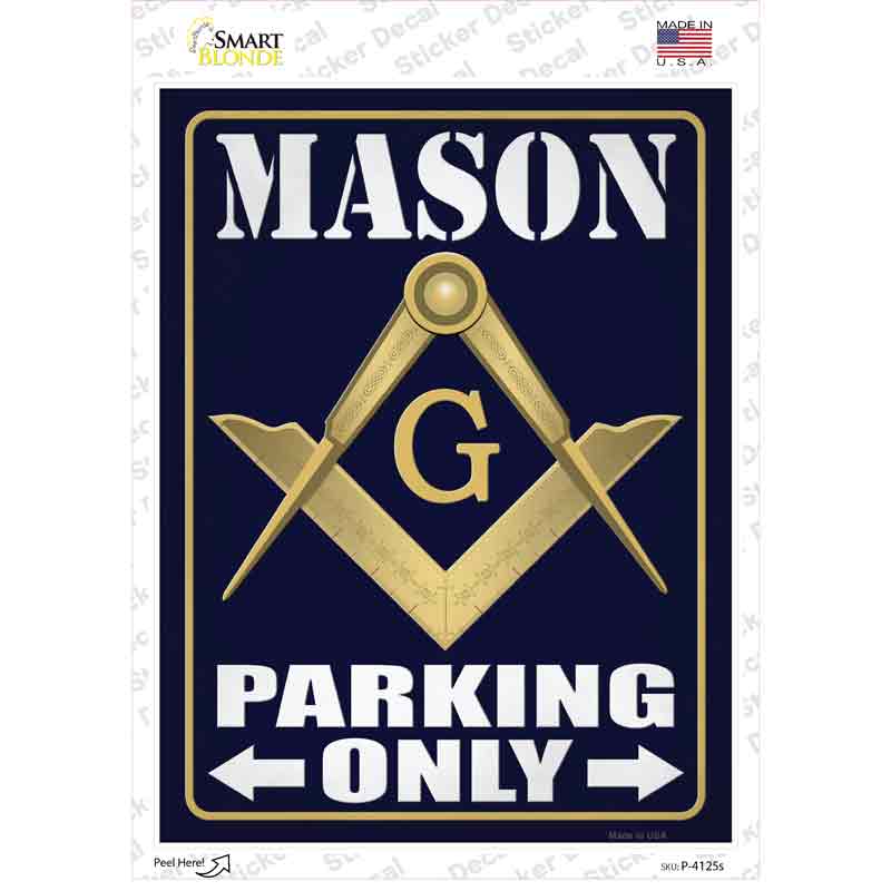 P-4125s-M Freemason Parking Only Novelty Rectangular Sticker Decal, Medium