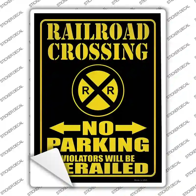 P-4128s-S Railroad Crossing No Parking Novelty Rectangular Sticker Decal, Small