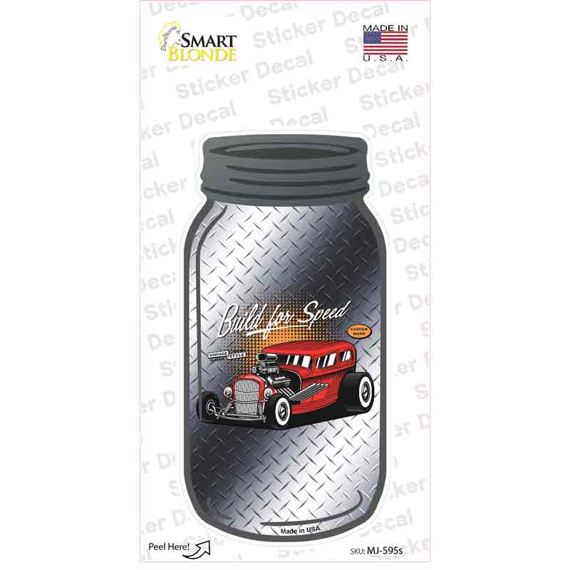 MJ-595s-M Build for Speed Gray Diamond Novelty Mason Jar Sticker Decal, Medium