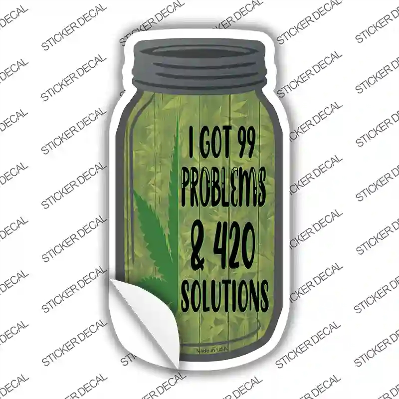 MJ-608s-L 420 Solutions Novelty Mason Jar Sticker Decal, Large