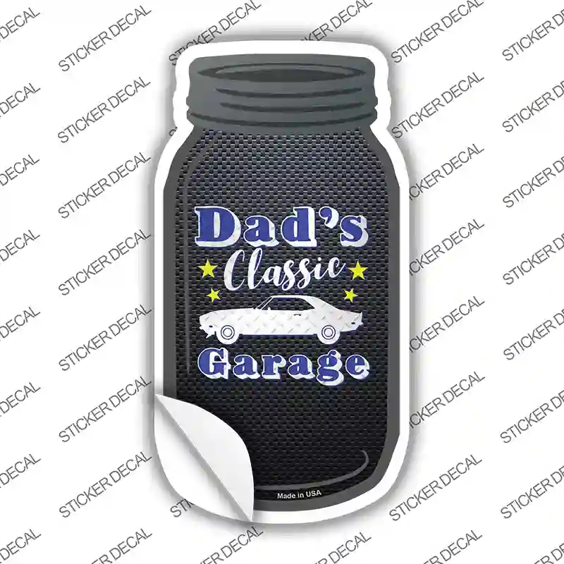 MJ-641s-L Dads Classic Garage Blue Novelty Mason Jar Sticker Decal, Large