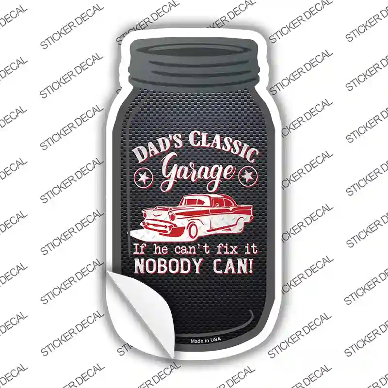 MJ-642s-L Dads Classic Garage Red Novelty Mason Jar Sticker Decal, Large