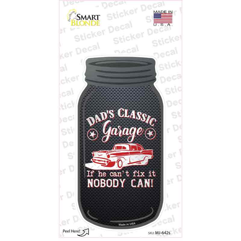 MJ-642s-M Dads Classic Garage Red Novelty Mason Jar Sticker Decal, Medium