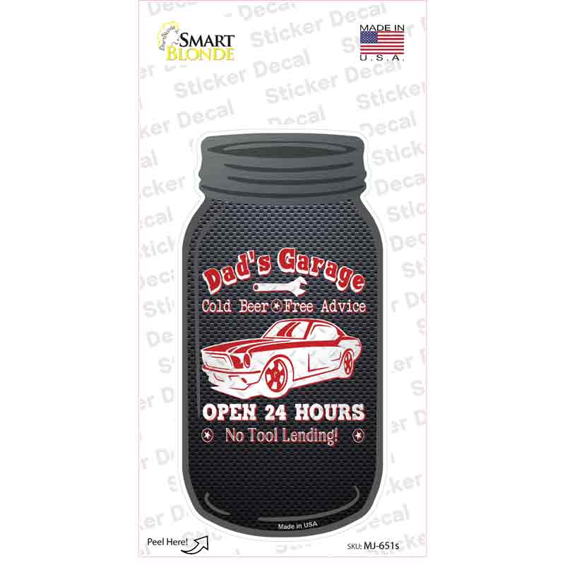 MJ-651s-M Dads Garage Red Novelty Mason Jar Sticker Decal, Medium