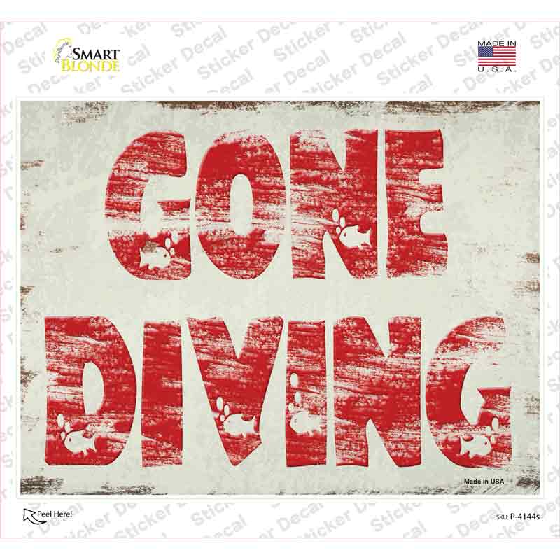 P-4144s-M Gone Diving Novelty Rectangular Sticker Decal, Medium