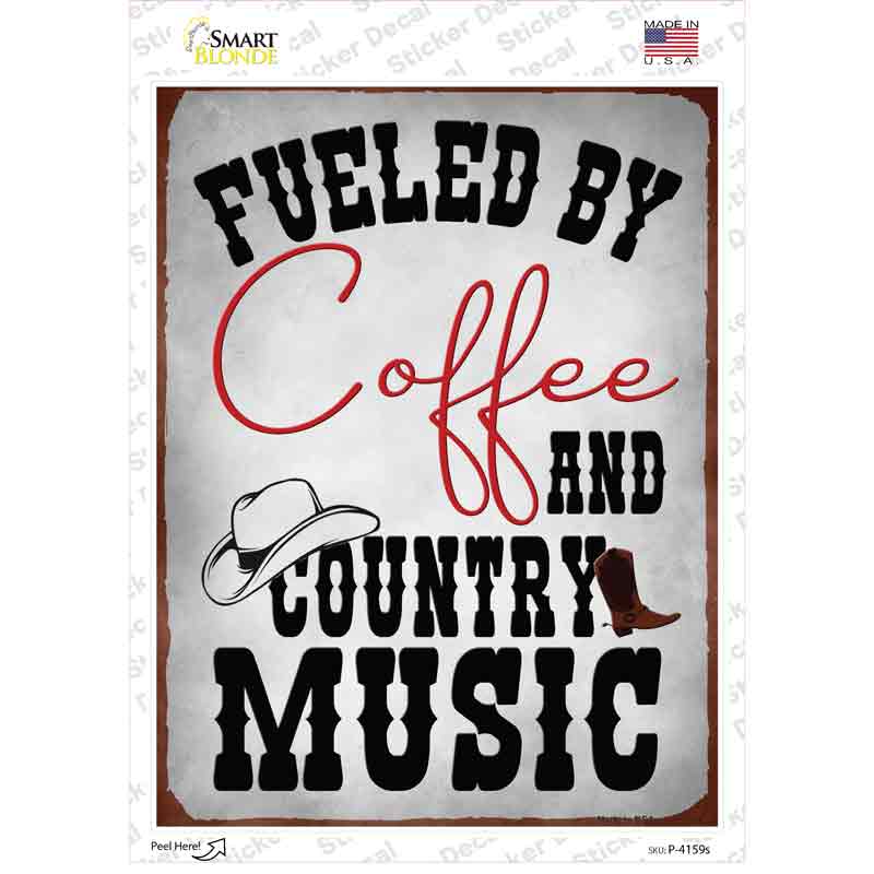 P-4159s-M Coffee & Country Music Novelty Rectangle Sticker Decal, Medium