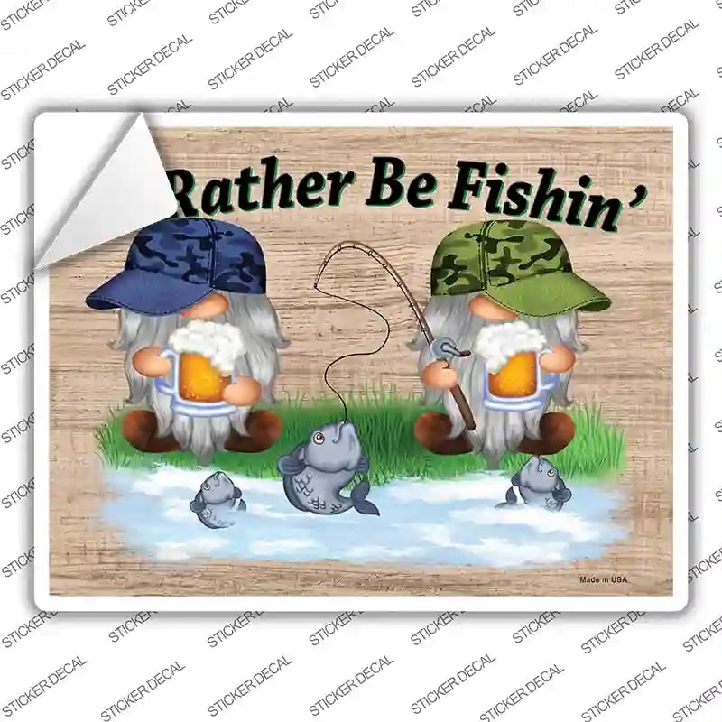 P-4202s-L I Would Rather Be Fishing Two Camo Gnomes Novelty Rectangle Sticker Decal, Large