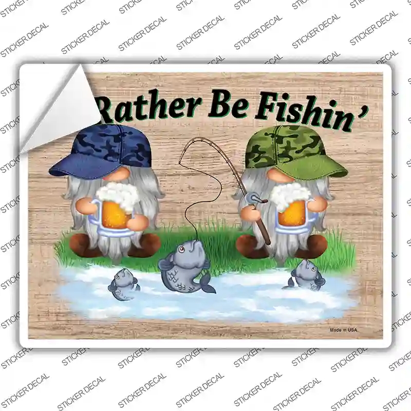 P-4202s-XL I Would Rather Be Fishing Two Camo Gnomes Novelty Rectangle Sticker Decal, Extra Large