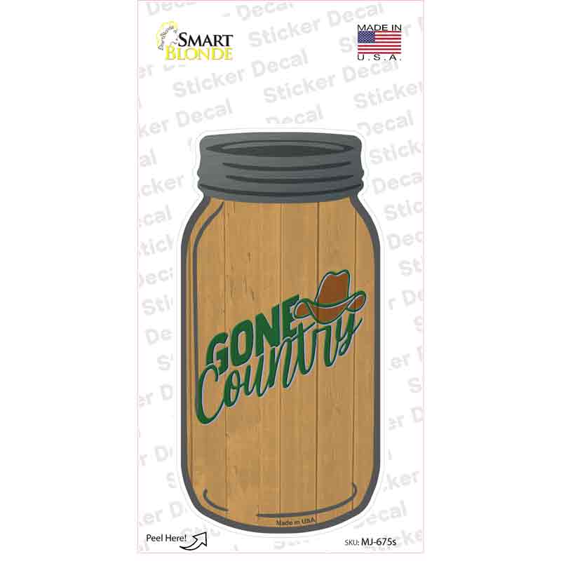 MJ-675s-M Gone Country Novelty Mason Jar Sticker Decal, Medium
