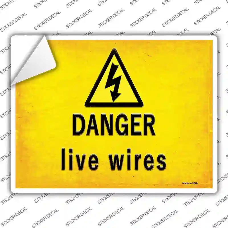 P-2733s-L Danger Live Wires Novelty Rectangle Sticker Decal, Large