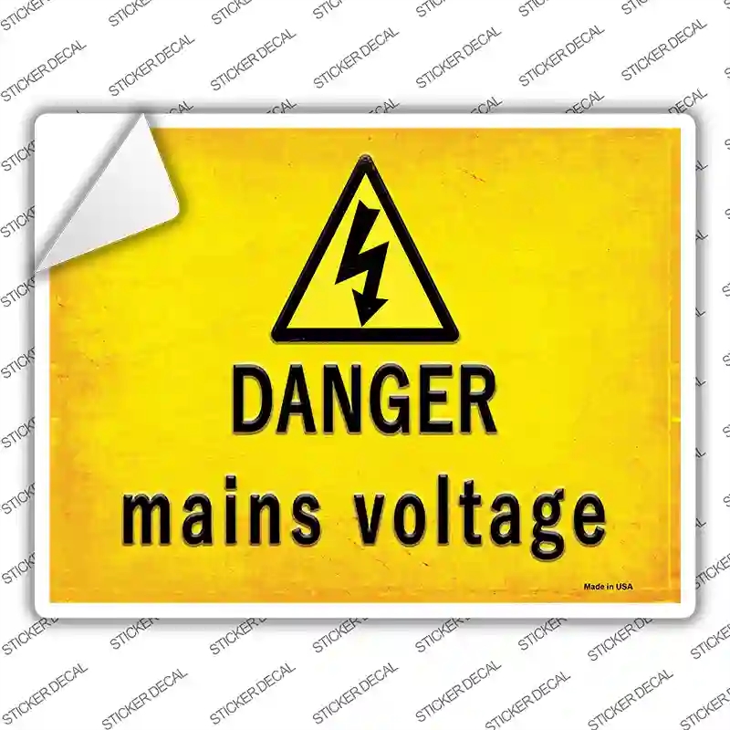 P-2734s-S Danger Mains Voltage Novelty Rectangle Sticker Decal, Small