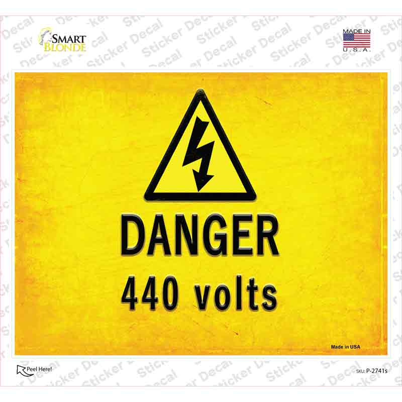 P-2741s-M Danger 440 Volts Novelty Rectangle Sticker Decal, Medium