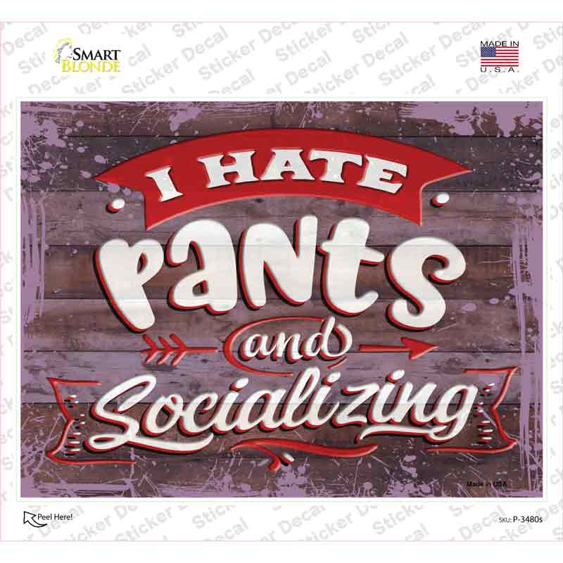 P-3480s-M I Hate Pants & Socializing Novelty Rectangular Sticker Decal, Medium