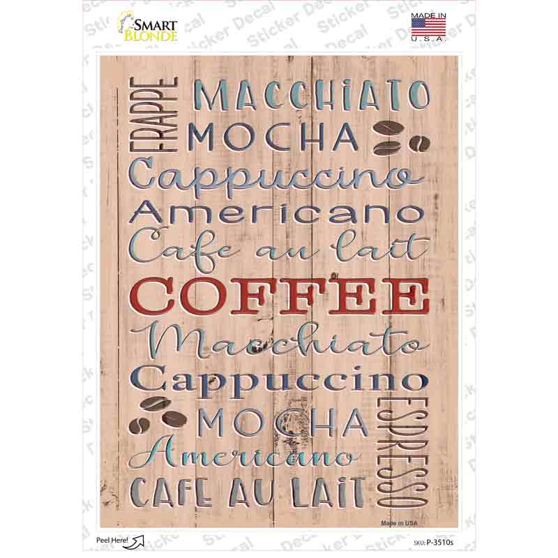 P-3510s-M Coffee Novelty Rectangular Sticker Decal, Medium