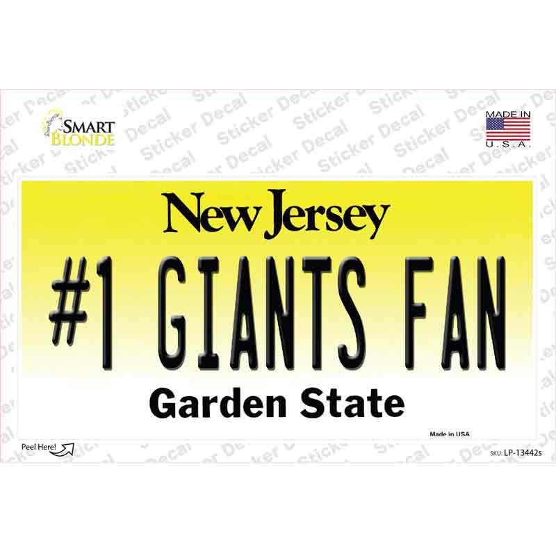 LP-13442s-M   Jersey Number 1 Giants Fan Novelty Sticker Decal, Medium