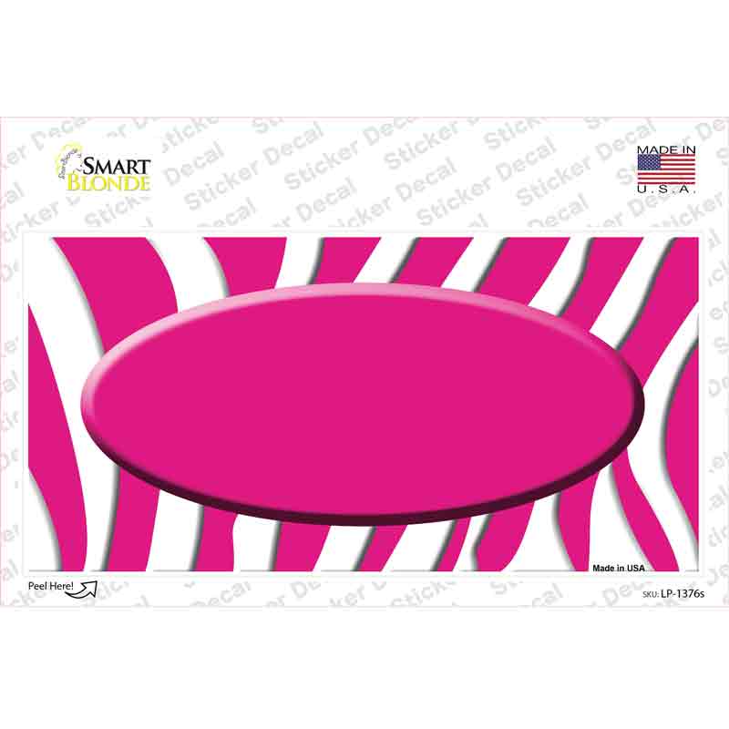 LP-1376s-M Hot Pink White Zebra Center Oval Novelty Sticker Decal, Medium
