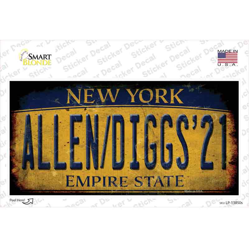 LP-13850s-M Allen Diggs 21 NY Yellow Rusty Novelty Sticker Decal, Medium