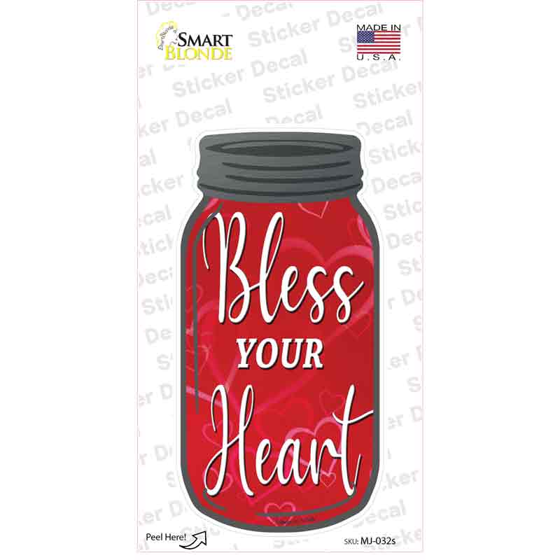MJ-032s-M Bless Your Heart Red Novelty Mason Jar Sticker Decal, Medium