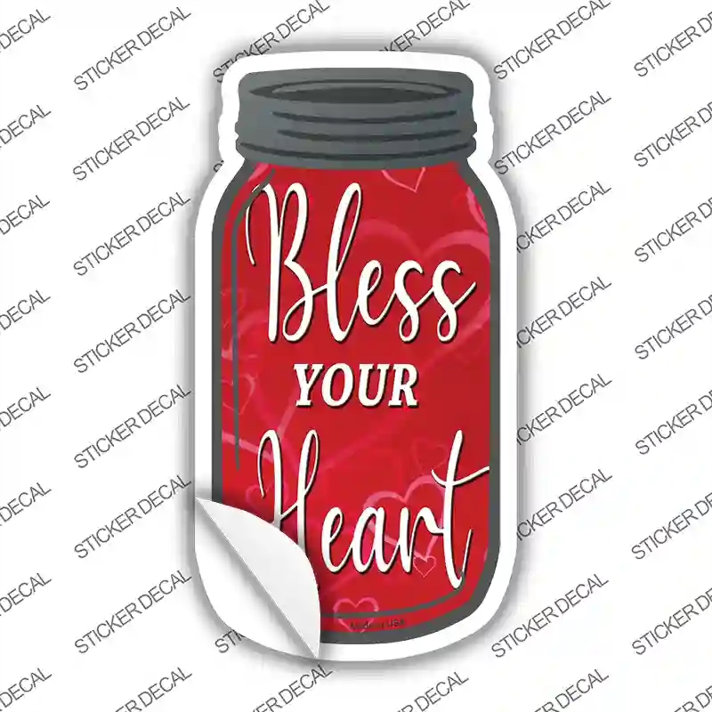 MJ-032s-S Bless Your Heart Red Novelty Mason Jar Sticker Decal, Small